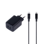 شارژر دیواری 20 وات دو پورت گرین لاین مدل GN40EUC2LBK به همراه کابل USB-C به لایتنینگ به طول 1 متر